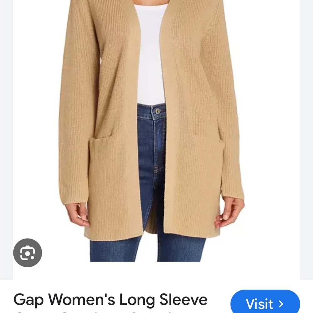 GAP Women's Long Open-Front Cardigan in Camel